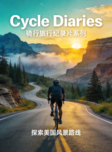 《Cycle Diaries》海报 - 骑行旅行纪录片系列，探索美国风景路线